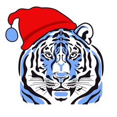 Blue tiger New Year's symbol, icon. Vector illustration.