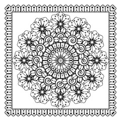 Mehndi flower for henna, mehndi, tattoo, decoration. Decorative ornament in ethnic oriental style, doodle ornament, outline hand draw. Coloring book page.