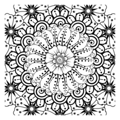 Mehndi flower for henna, mehndi, tattoo, decoration. Decorative ornament in ethnic oriental style, doodle ornament, outline hand draw. Coloring book page.