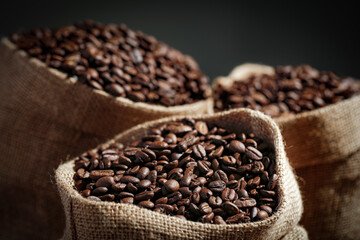 Fresh coffee in bags on the table and free space 