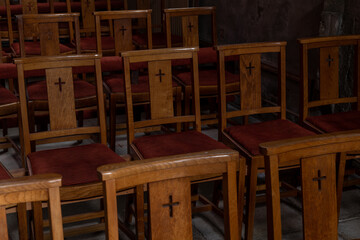 PLUSCARDEN, MORAY, SCOTLAND - 29 DECEMBER 2021: This is an interior view within the public area of the Abbey at Pluscarden, Moray, Scotland on 29 December 2021.