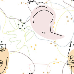 Woman Face line. Abstract drawing seamless pattern