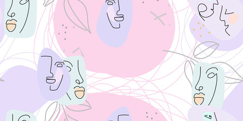 Face line pattern. Minimal art one line drawing.