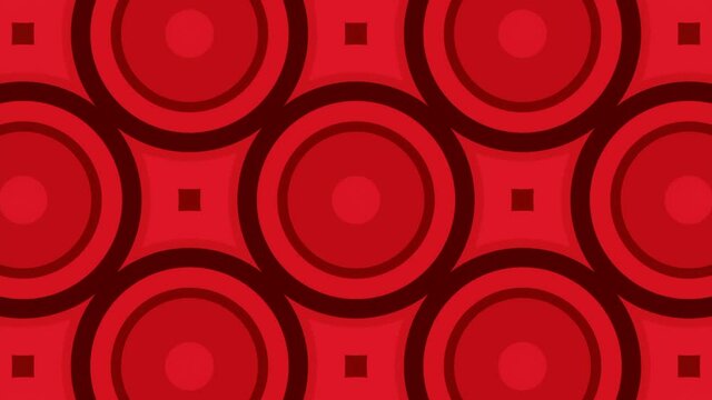 Background with moving pattern of circles and squares. Design. Moving ornament with repeating circles and squares. Animated background with colored geometric pattern