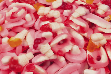 Assorted gummy candies. Top view. Jelly  sweets.