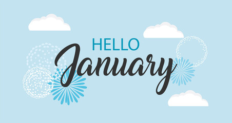Hello January vector. Calligraphy New Year background.