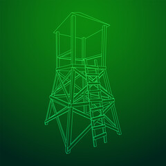 Fototapeta premium Watchtower or observation tower for hunters. Wireframe low poly mesh vector illustration.