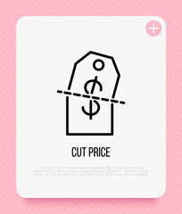 Cut price thin line icon. Special offer. Modern vector illustration.