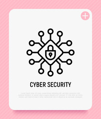 Cyber security thin line icon. Modern vector illustration of data protection.