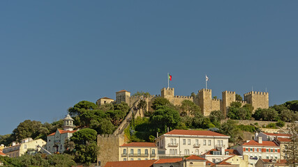 Saint George medieval moorish castle on a hilltop in Lisbon, Portuga
