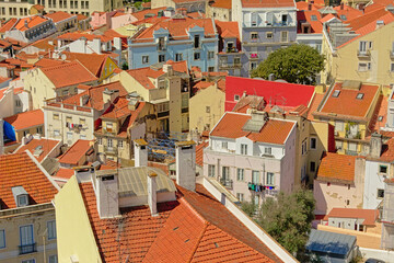 Fototapeta na wymiar Aerial view on the city of Lisbon, with colorful apartment buildings 