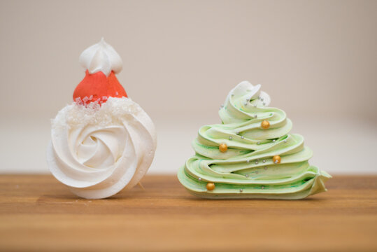 Christmas sweet colored pavlova meringues 
