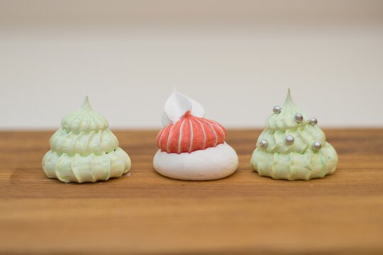 Christmas sweet colored pavlova meringues 