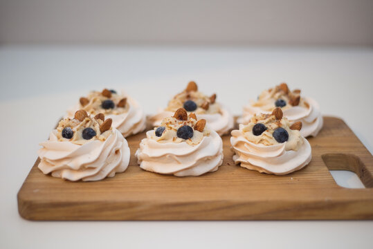 Sweet colorful pavlova meringues