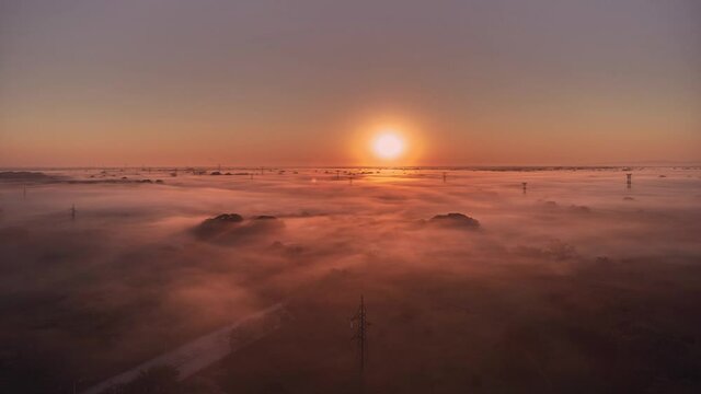 Early morning sun raise with beautiful lighting  with mist and mist shadow