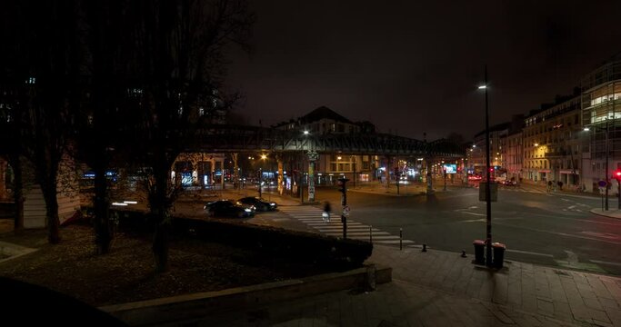 time lapse of traffic at night in paris battle of stalingrad square