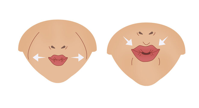 Exercises for the expression muscles around the lips and mouth. Relaxation and workout of muscles. Illustration