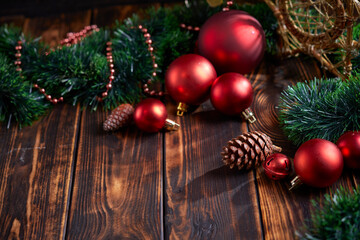 Fototapeta na wymiar Christmas decoration on the wooden background