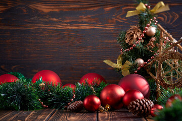 Fototapeta na wymiar Christmas decoration on the wooden background