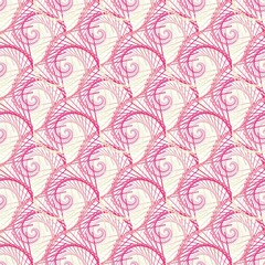 Abstract cream and pink swirl lines spiral spirograph shapes wave seamless ethnic patterns on the white background. Vector illustration. Wrapping paper.