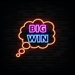 Big Win Neon Sign. Light Banner. Vector Illustration
