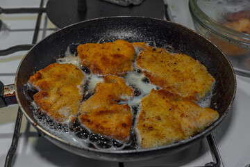 Chicken fried meat in Christmas day in Czech typical family
