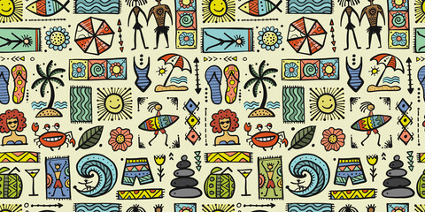 Summer Art Background. Autherntic Style. Seamless Pattern for your design