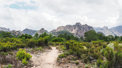 Fototapeta na wymiar The GR 20 is a GR footpath that crosses the Mediterranean island of Corsica running approximately north-south.