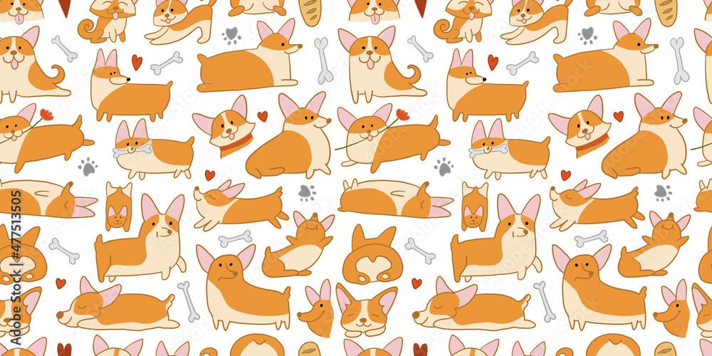 Poster corgi dogs collection. seamless pattern background for your design