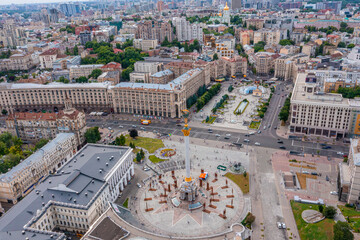 Aerial view of the Kyiv city. Beautiful streets near the city center. Panoramic view of Kyiv.