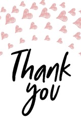 Thank You Card. Hand Written Lettering for Title, Heading, Photo Overlay, Wedding Invitation, Thank You Message. Heart shaped frame with thank you words, elegant thank you card 