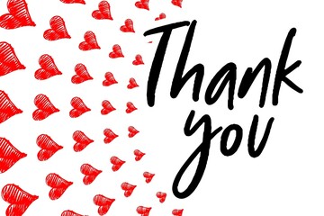 Thank You Card. Hand Written Lettering for Title, Heading, Photo Overlay, Wedding Invitation, Thank You Message. Heart shaped frame with thank you words, elegant thank you card 