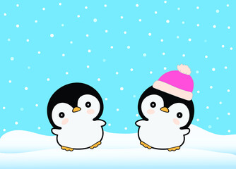 Fototapeta premium Cute cartoon Penguin Icon in flat style. Cold new year winter symbol, animal illustration Vector.
