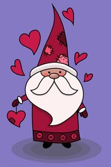 card of cute gnome on background, flat design