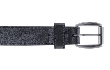 Black leather pants belt and buckle isolated on white