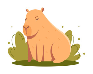Capybara sit in the bushes