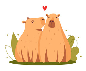Capybaras kissing, love illustration