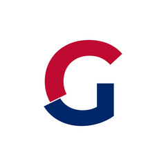 Initial Letter G Blue and Red Logo. Geometric Shapes Cut Style isolated on White Background