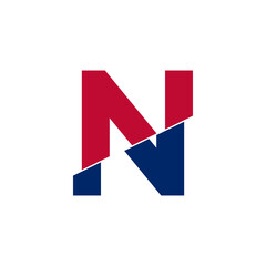 Initial Letter N Blue and Red Logo. Geometric Shapes Cut Style isolated on White Background
