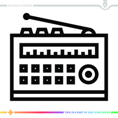 Line icon for radio stations illustrations with editable strokes. This vector graphic has customizable stroke width.