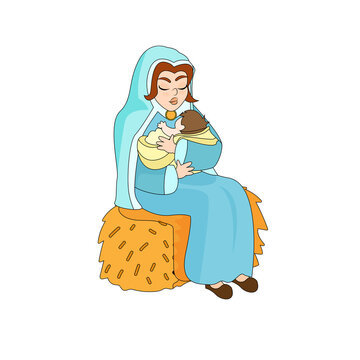 Virgin Mary with baby Jesus Christmas character Vector illustration
