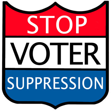 Stop Voter Suppression with red, white, and blue emblem