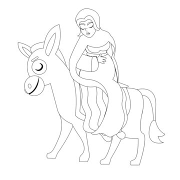 Virgin Mary in a donkey Christmas character Vector illustration