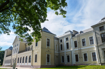 Fototapeta na wymiar Beautiful view of Vyshnevetsky family palace in small village Vyshnivets, Ternopil region, Ukraine. Popular ukrainian travel destination.