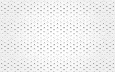 White mesh. Perforated metal texture with light background. Steel backdrop with holes. Stainless material with dots. Abstract industrial wallpaper. Vector illustration