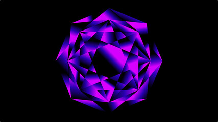 Round purple diamond, 3d realistic illustration. Circle shine jewelry gem isolated on black background, vector drawing. Jewellery violet colored stone with many cuts. 