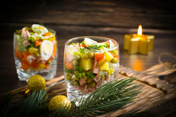 Fototapeta na wymiar delicious salad olivier christmas background