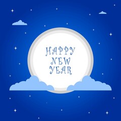 Happy new year. The sky at night. With moon and star objects. Flat vector background design.