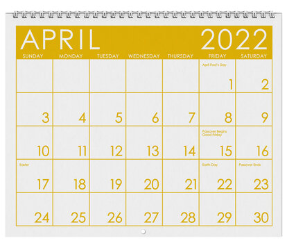2022: Calendar: Month Of April