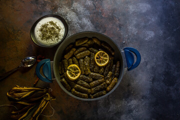 Stuffed grape leaves, a traditional Anatolian dish